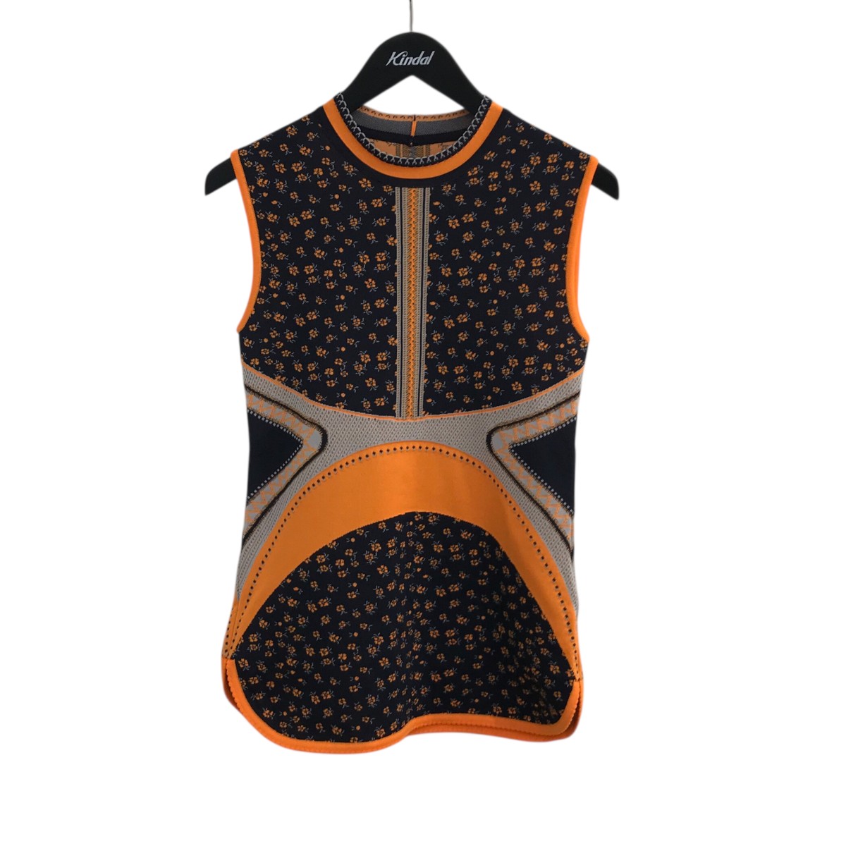 【中古】 mame kurogouchi 25AW 「Floral Jacquard Sleeveless Knitted Top」 スリーブレスニットトップス MM25FWKN026 ネイビー×オレンジ サイズ：2 【価格見直し】