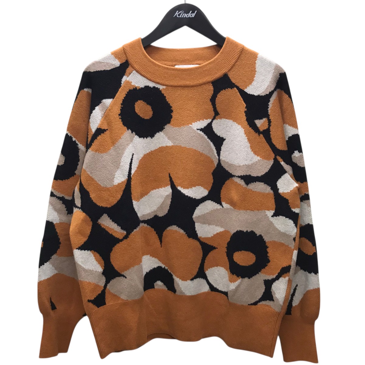 【中古】marimekko 花柄編み物 オレンジ色 大いさ：M 【310126】（マリメッコ） ニット・セーター-レディースファッション-トップス