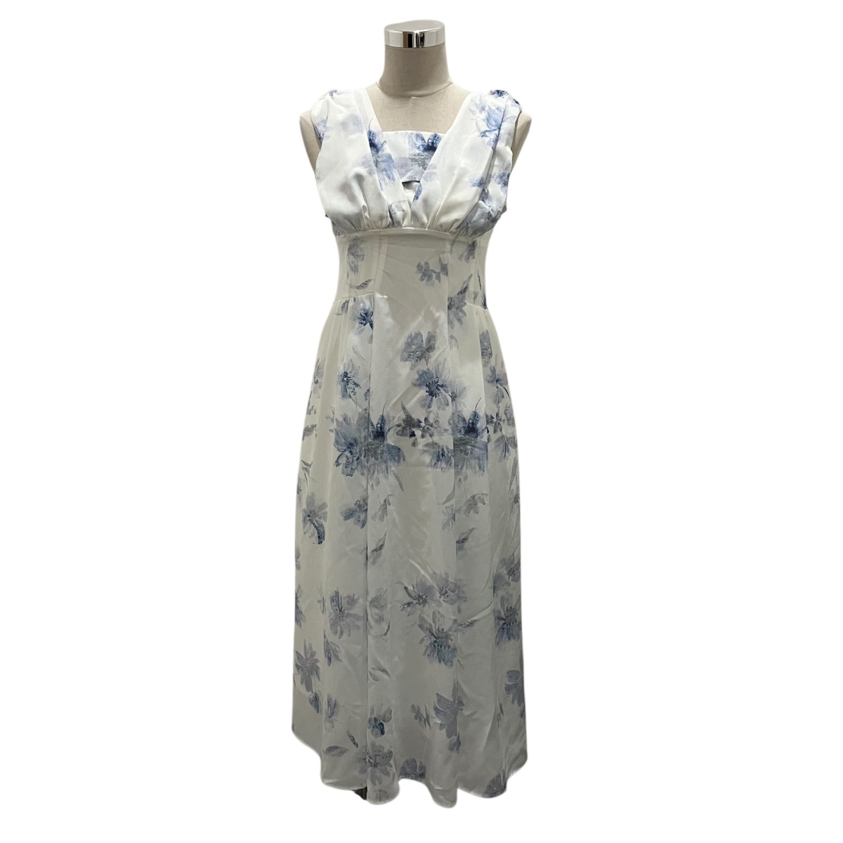 【中古】 Her lip to　 【Amboise Gathered Flare Dress】 フラワープリントワンピース 1252305235 ホワイト×ブルー サイズ：S 【310126】（ハーリップトゥ）