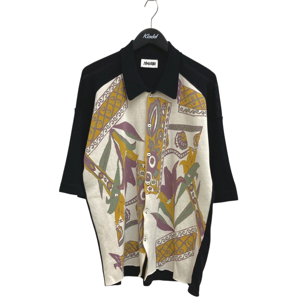 【中古】 MAGLIANO　 20SS 半袖ニットシャツ H582050 83 ブラック×アイボリー×イエロー サイズ：M 【010226】（マリアーノ）