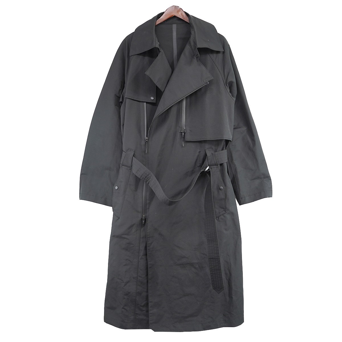 【中古】 Y-3 (adidas × YOHJI YAMAMOTO) 21AW Y-3 M CLASSIC DENSE WOVEN COAT 袖ロゴ クラシック デンス ウーブン トレンチコート ブラック調 サイズ：XS(オーバーサイズ) 【価格見直し】