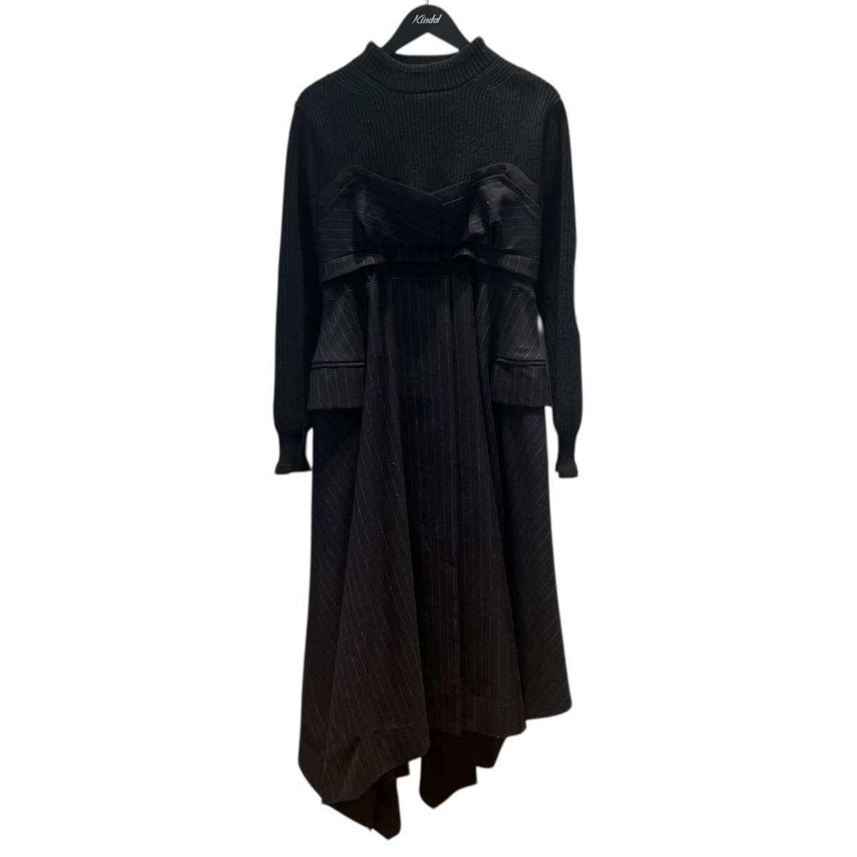 【中古】sacai Wool Knit × Chalk Stripe Dress 御召しもの 22-06327 黒いこと×米国海軍 大きさ：1 【310126】（サカイ）