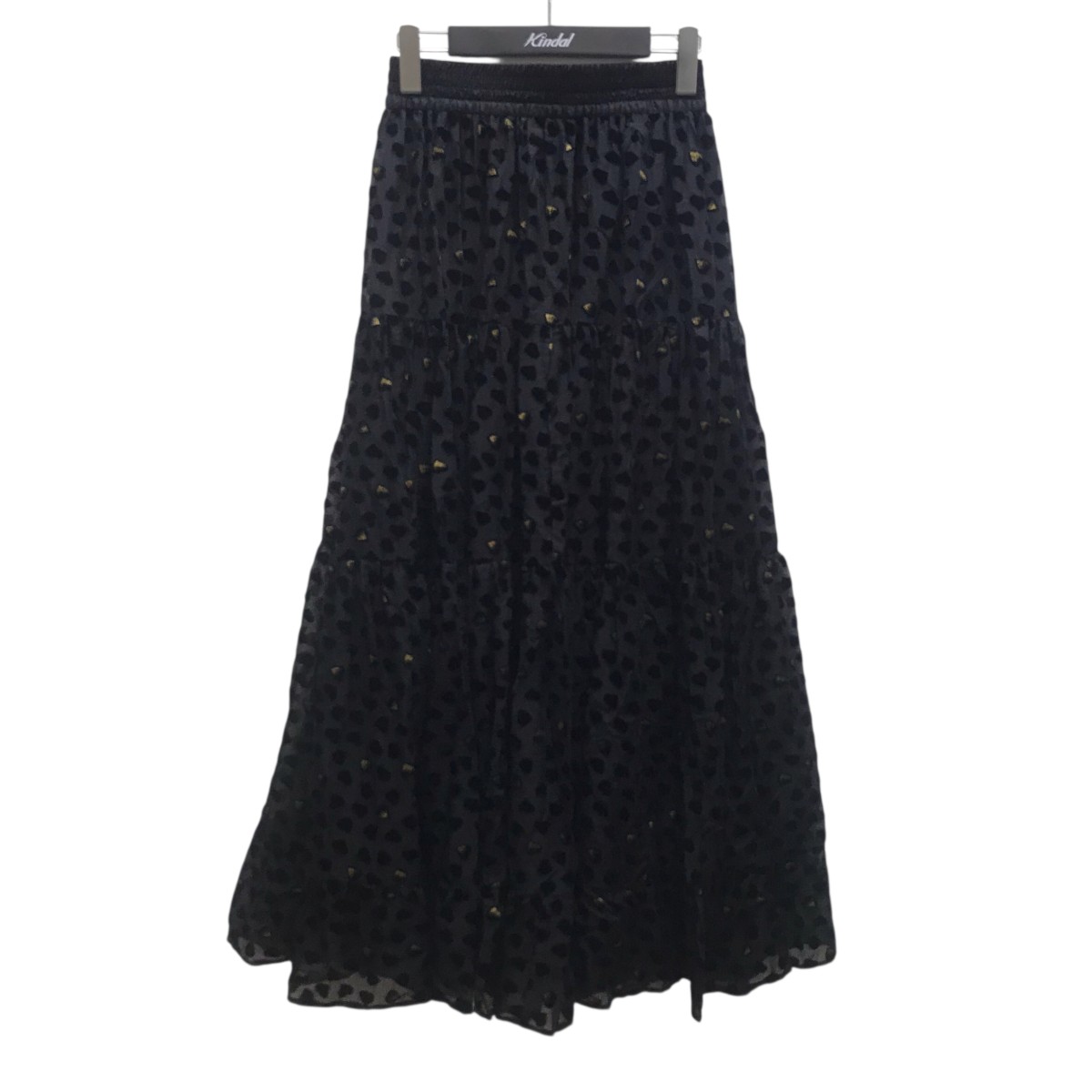 【中古】DOUBLE STANDARD CLOTHING ロングスコート ハートオパールティアードスカート 黒いこと 大きさ：36 【020226】（ダブルスタンダードクロージング）
