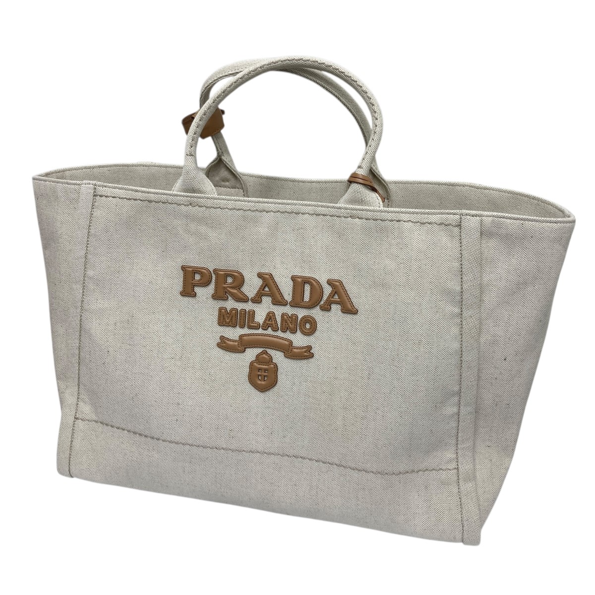 【中古】PRADA ジャルディニエールリネンブレンドトートバッグ 象牙色 大きさ：- 【020226】（プラダ）