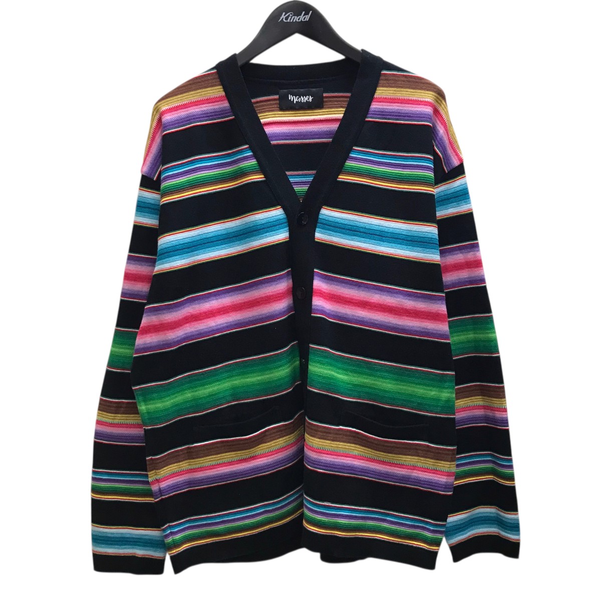 【中古】 MASSES　 RUG COTTON CARDIGAN ニットカーディガン ブラック×マルチカラー サイズ：L 【140326】（マシス）