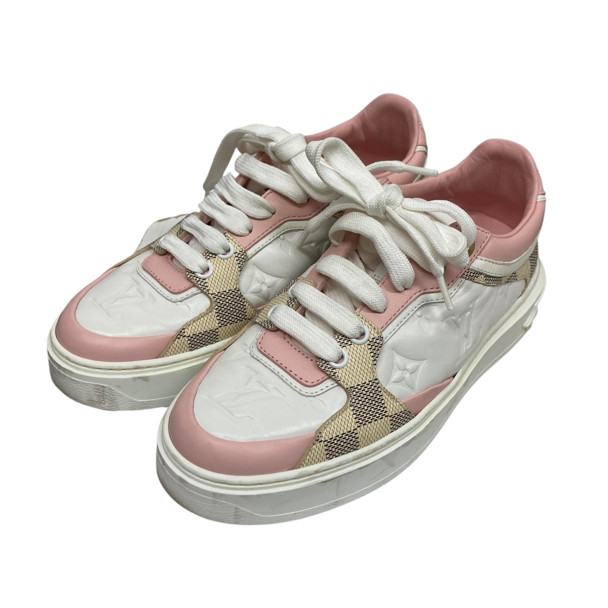 【中古】\u003cBR\u003eLOUIS VUITTON\u003cBR\u003eLVトレイナースニーカー MS0222 白いこと×サクラ色 大きさ：36\u003cBR\u003e【通貨価値思いなおす】