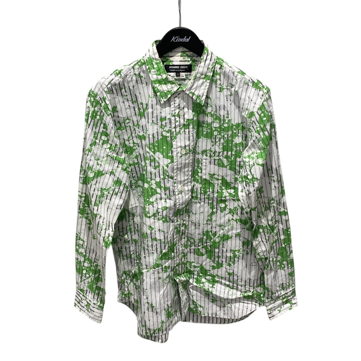 【中古】 COMME des GARCONS HOMME DEUX 24AW ストライプ シームシャツ DN-B055 ホワイト×グリーン サイズ：L 【価格見直し】