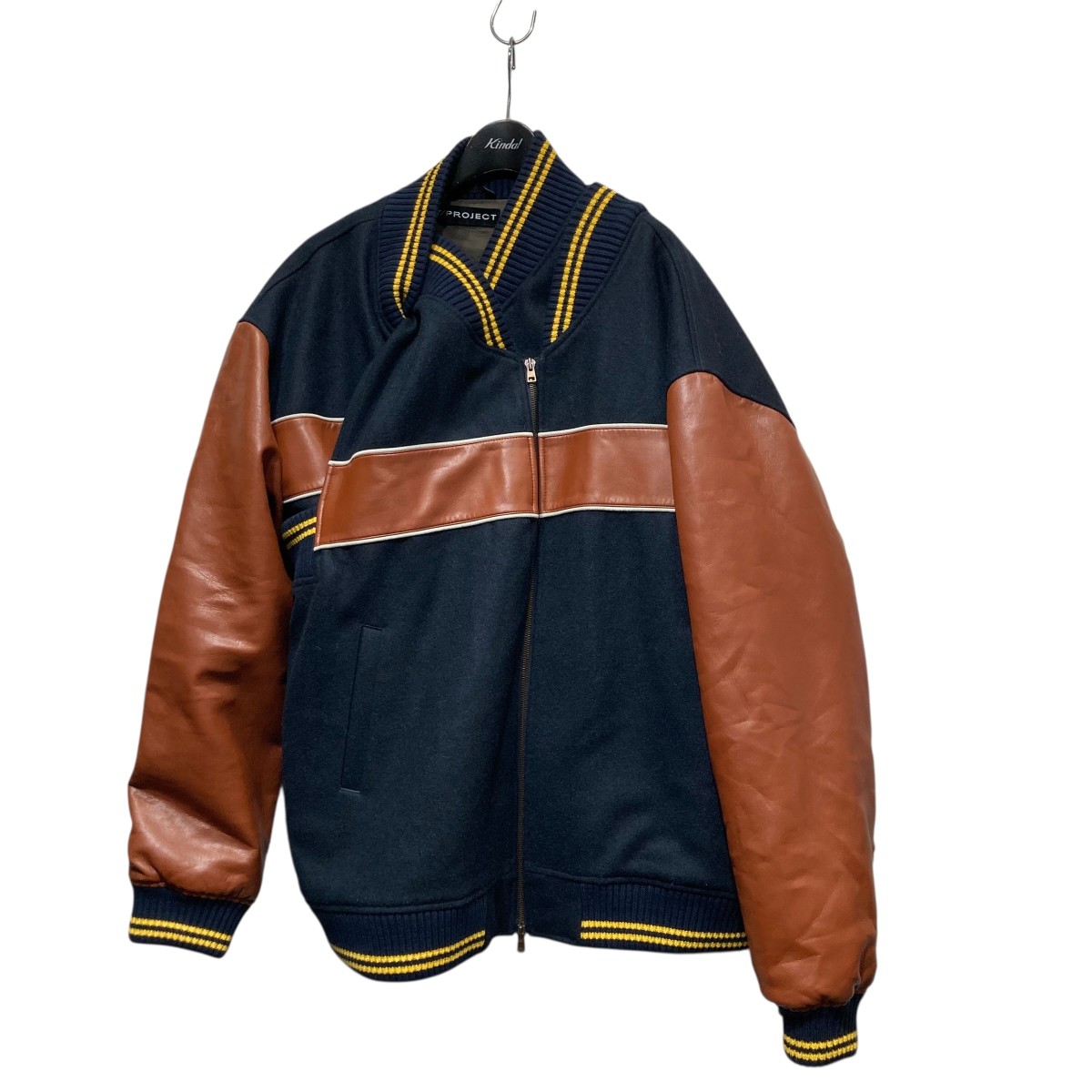 【中古】Y． PROJECT変形スタジャン DOUBLE STRIPE BOMBER ネイビー&times;ブラウン サイズ：M【価格見直し】｜ブランド古着のカインドオル