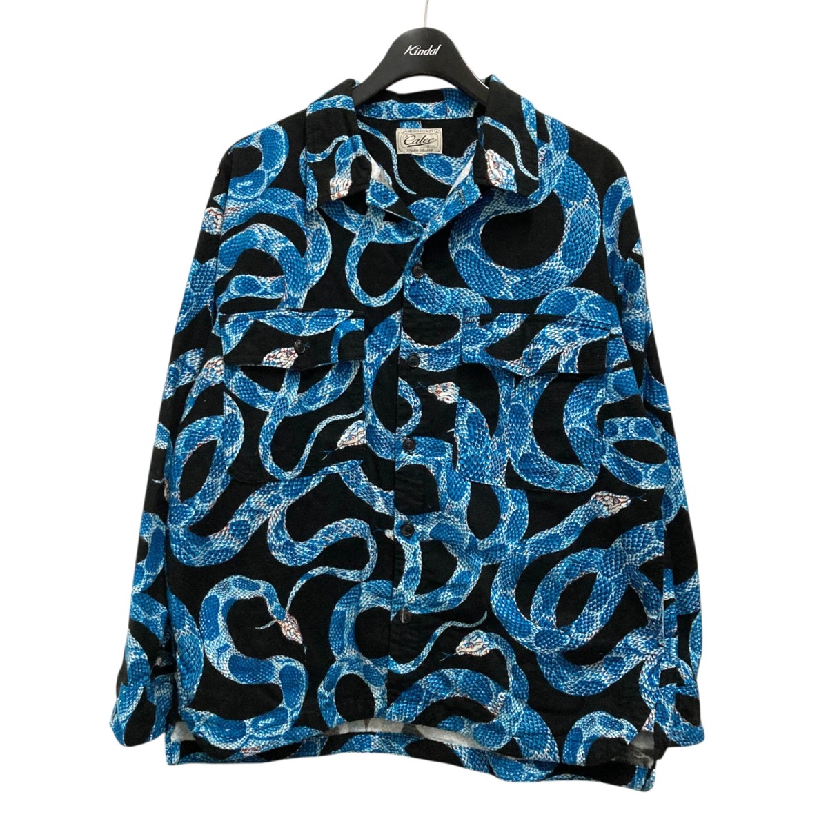 【中古】 CALEE　 22SS ALLOVER SNAKE PATTERN OVER SILHOUETTE SHIRT スネークデザインポケットシャツ ブルー サイズ：M 【050226】（キャリー）