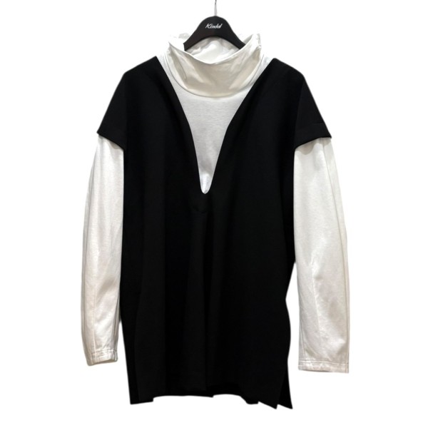 【中古】 ENFOLD　 CUT-LAYERED PULLOVER 300FA230-2020 ブラックｘホワイト サイズ：38 【060226】（エンフォルド）