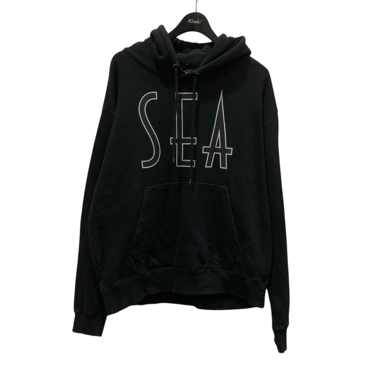 【中古】 WIND AND SEA　 SEA (wavy) HOODIE ロゴプリントパーカー WDS-20A-TPS-05 ブラック サイズ：L 【060226】（ウィンダンシー）