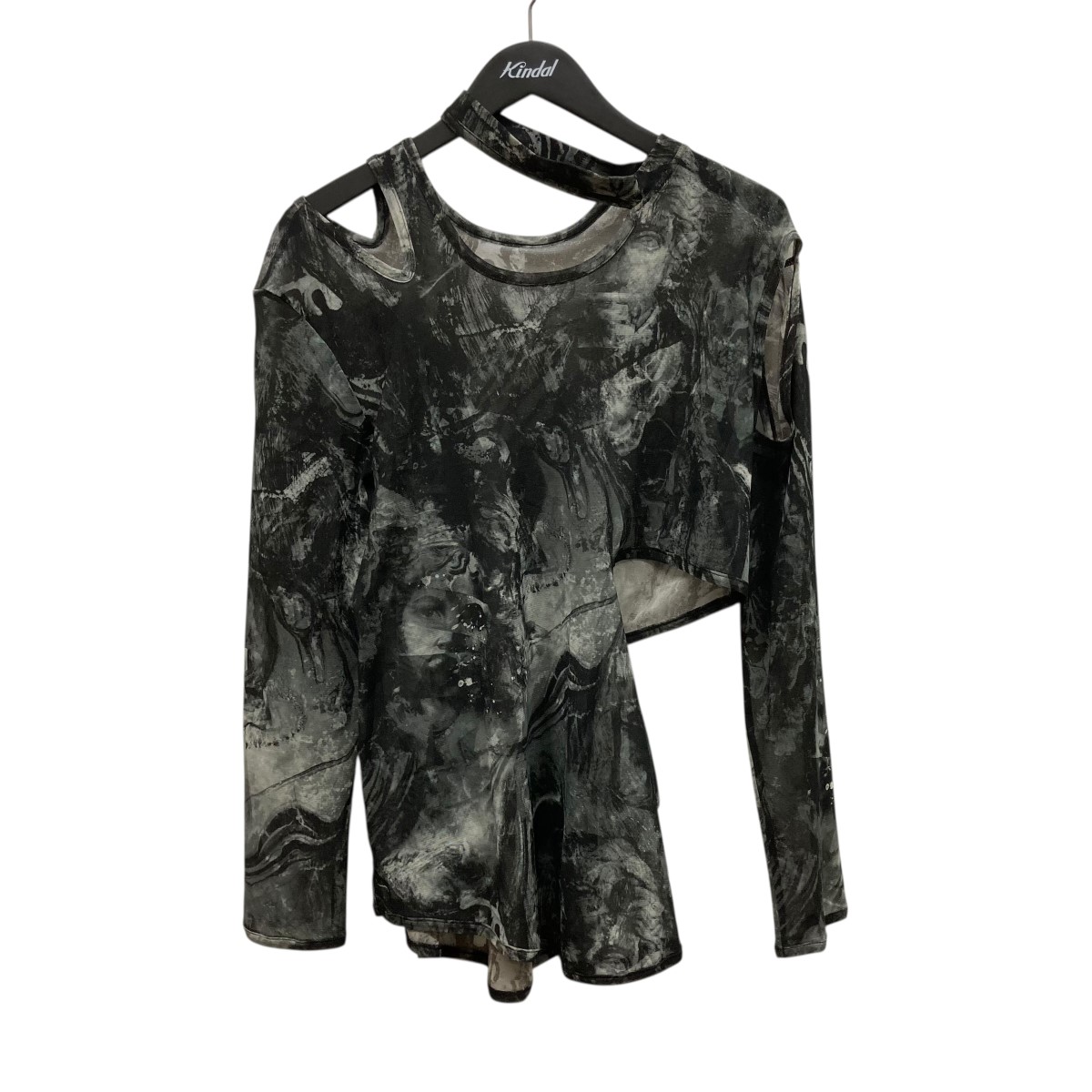 【中古】LIMI feu25SSTULLE SLIT COLLAGE LONG T-SHIRT 総柄シースルーカットソー LP-T27-940 ブラック&times;ホワイト サイズ：2【価格見直し】｜ブランド古着のカインドオル