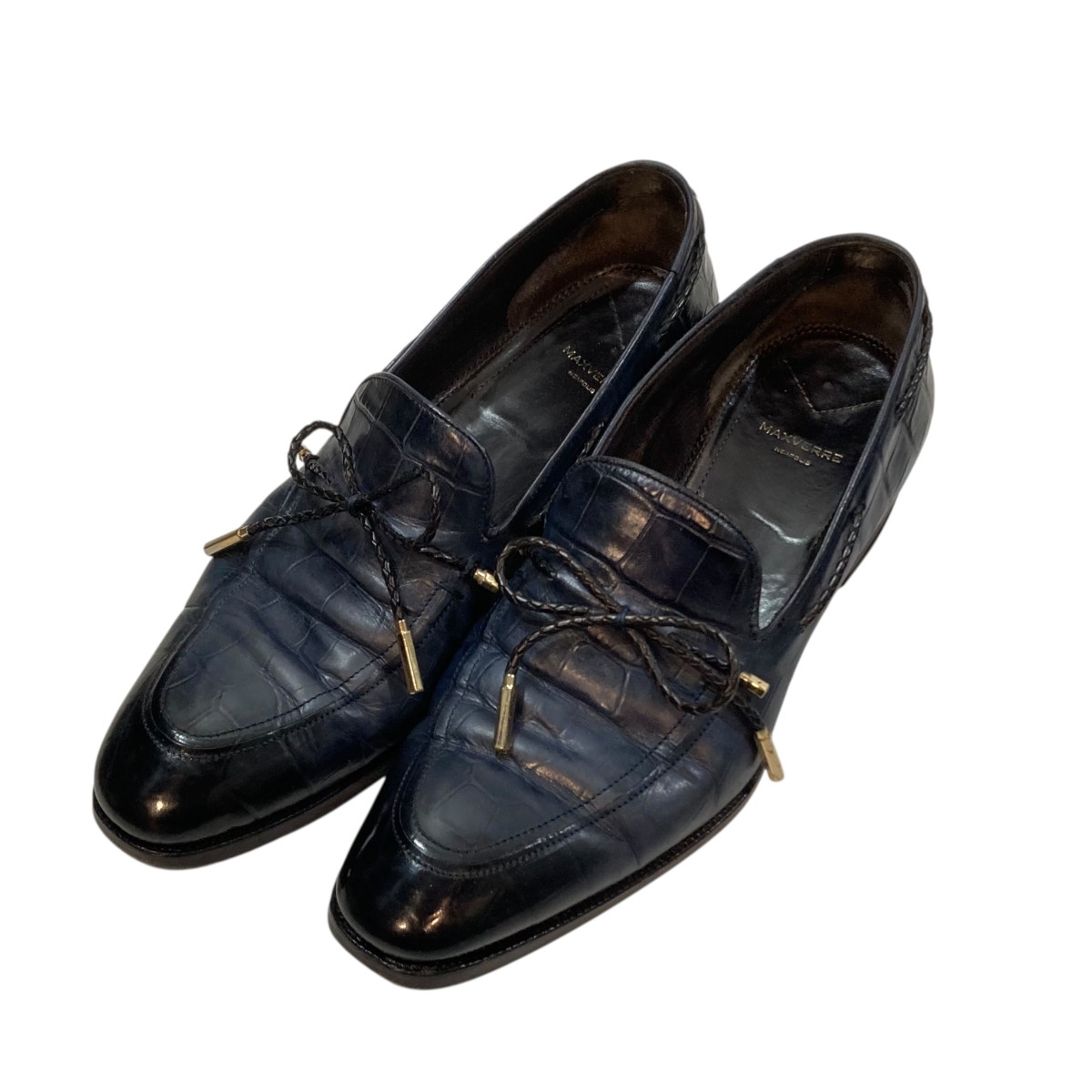 【中古】\u003cBR\u003eMAXVERRE\u003cBR\u003eDARK BLUE LOAFER MADE OF LEATHER 置き目毛革 米国海軍 大いさ：6\u003cBR\u003e【必要経費思いなおす】 靴-メンズ靴