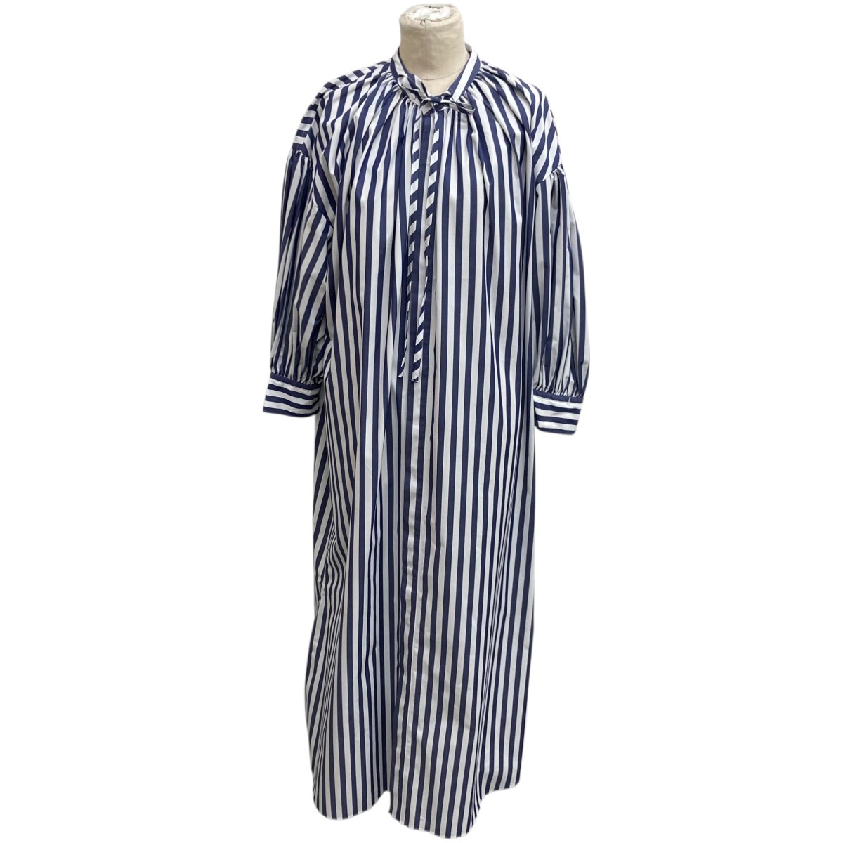 【中古】 HYKE　 BALLOON SLEEVE GATHERED BLUE STRIPE DRESS ワンピース 26006 ネイビー サイズ：2 【070226】（ハイク）