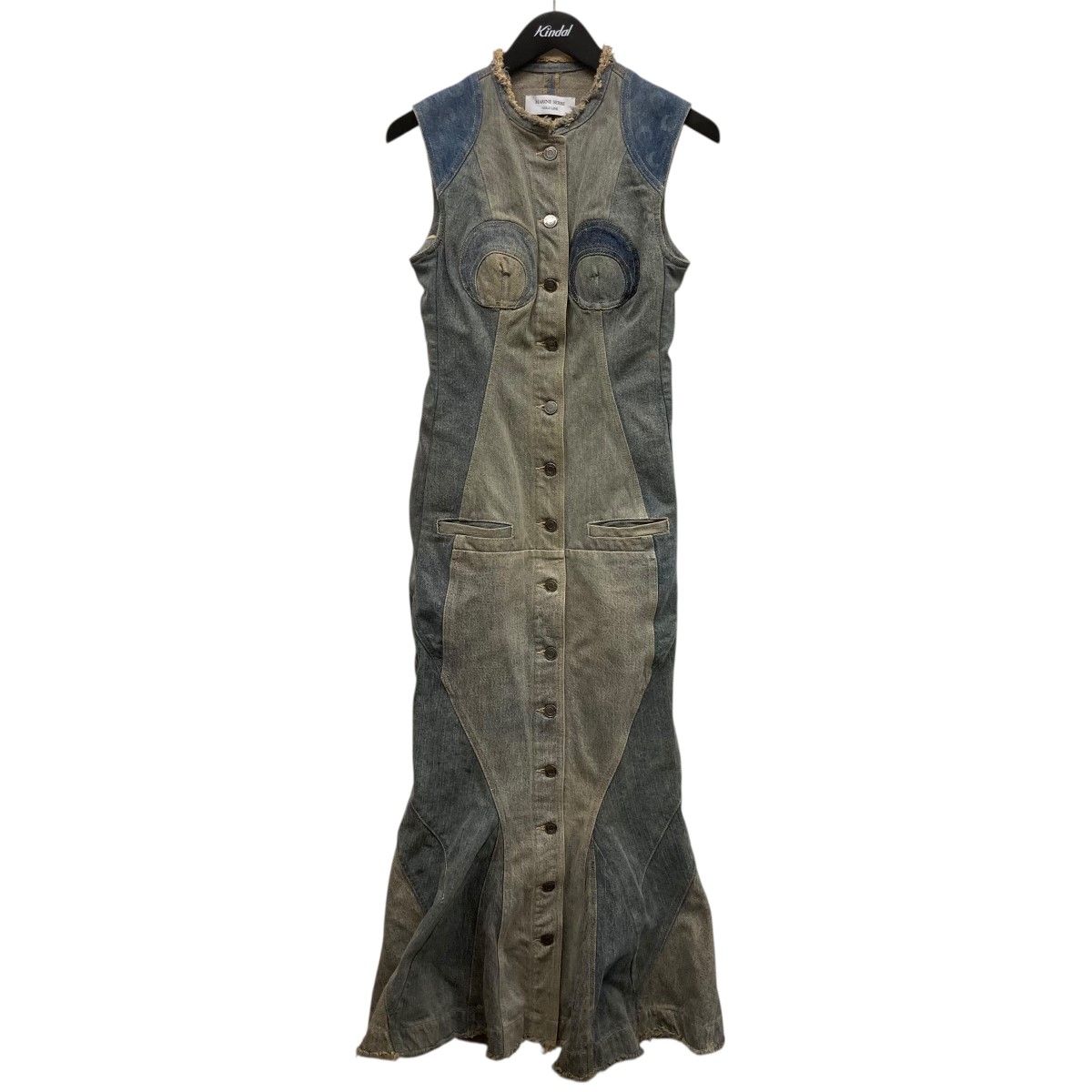 【中古】\u003cBR\u003emarine serre\u003cBR\u003eRegenerated Denim Midi Dress ロゴデニムロングワンピース インディゴ 大きさ：34\u003cBR\u003e【通貨価値思いなおす】