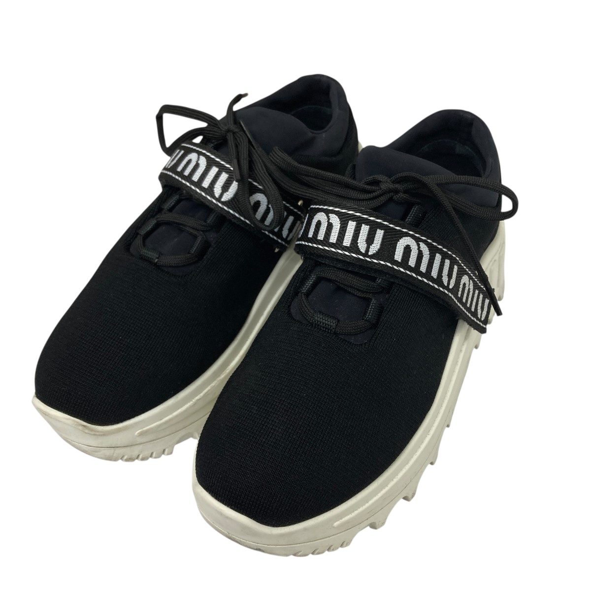 【中古】 MIU MIU ストレッチネオプレンファブリックスニーカー ブラック×ホワイト サイズ：37 1/2(23.5cm) 【価格見直し】