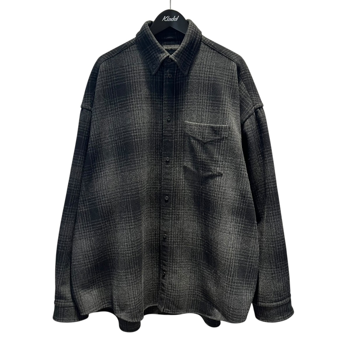 【中古】BALENCIAGA　シャツジャケット 725377 TRU17 1262 Oversized Check Shirt グレー&times;ブラック サイズ：2 【090226】（バレンシアガ）｜ブランド古着のカインドオル