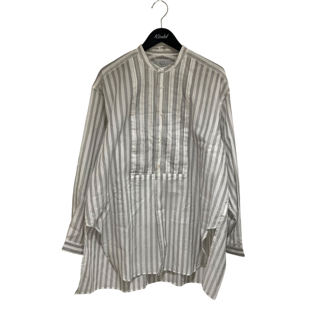 【中古】URU25SS Band collar L S shirts ストライプシャツ 25SCSS02 ホワイト サイズ：1【価格見直し】｜ブランド古着のカインドオル