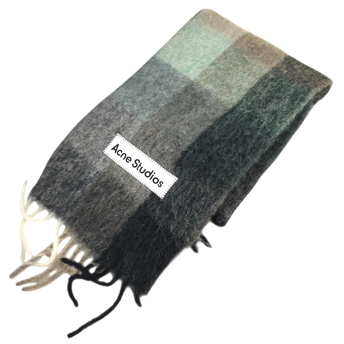 【中古】\u003cBR\u003eACNE STUDIOS\u003cBR\u003e25AW モヘアチェックスカーフ ロゴタイプ 継ぎ切れ えり巻き 緑であること／薄墨色／黒いこと 大きさ：28×250\u003cBR\u003e【必要経費思いかえす】
