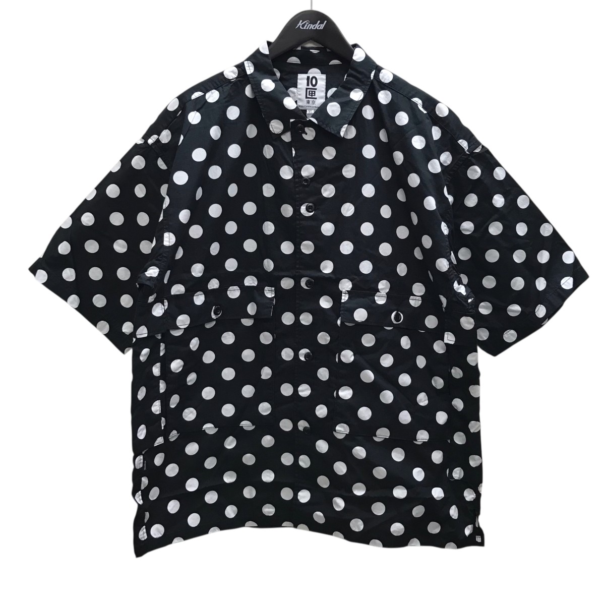 【中古】 TENBOX ポルカドット半袖シャツ ブラック×ホワイト サイズ：XL 【価格見直し】