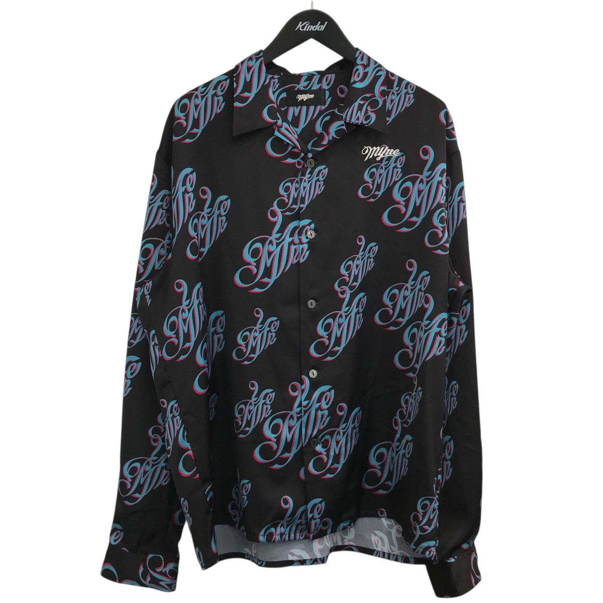 【中古】MYNE 「MONOGRAM L S SHIRTS」 総柄ティーシャツ G05SH163 黒いこと×青色 大いさ：M 【140226】（マイン） その他-トップス