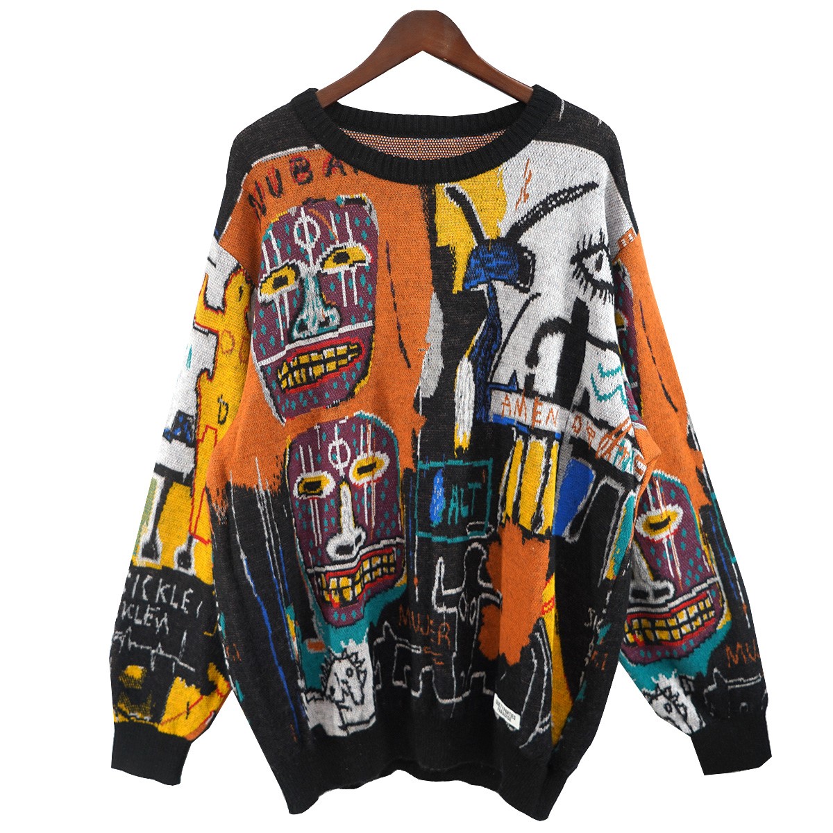 【中古】WACKO MARIAJEAN-MICHEL BASQUIAT MOHAIR KNIT JACQUARD CREW NECK SWEATER バスキア モヘア ジャガード クルーネック ニット セーター マルチカラー サイズ：XL【価格見直し】｜ブランド古着のカインドオル