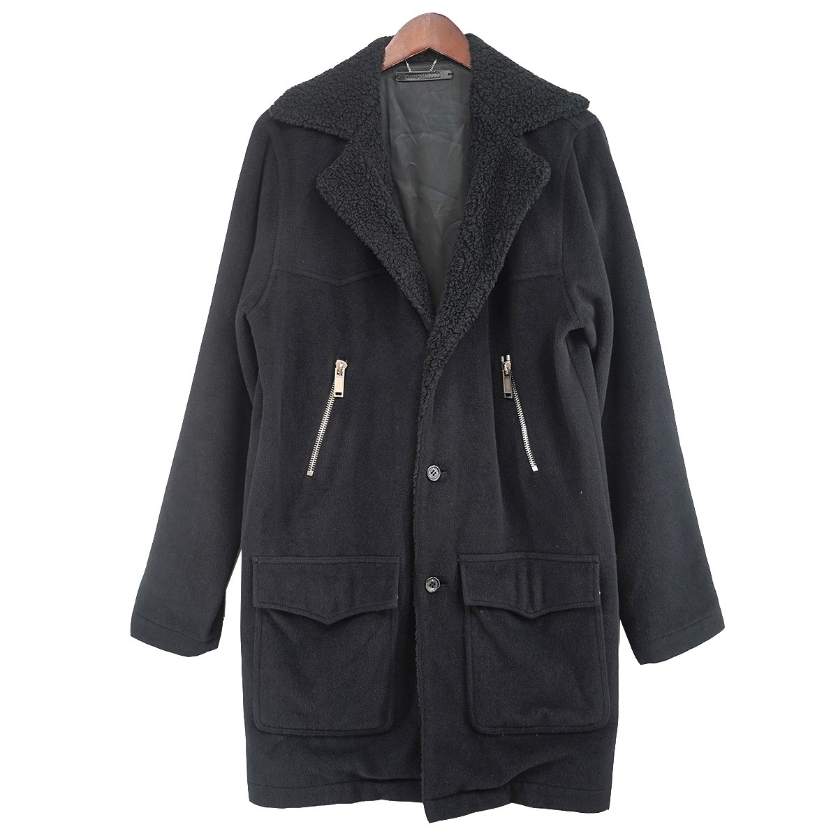 【中古】 CHRISTIAN DADA WOOL ANGORA RANCH COAT ウール アンゴラ ランチ ボア コート ブラック サイズ：48 【価格見直し】