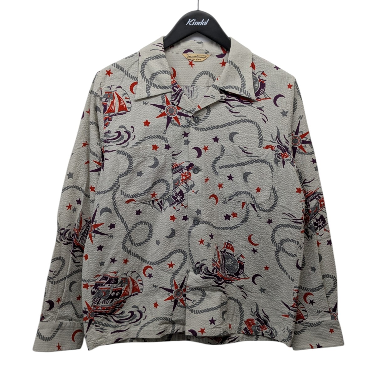 【中古】 BUTCHER PRODUCTS　 「SEERSUCKER SPORTS SHIRT」シアサッカースポーツシャツ セージグレー サイズ：14 【140226】（ブッチャープロダクツ）