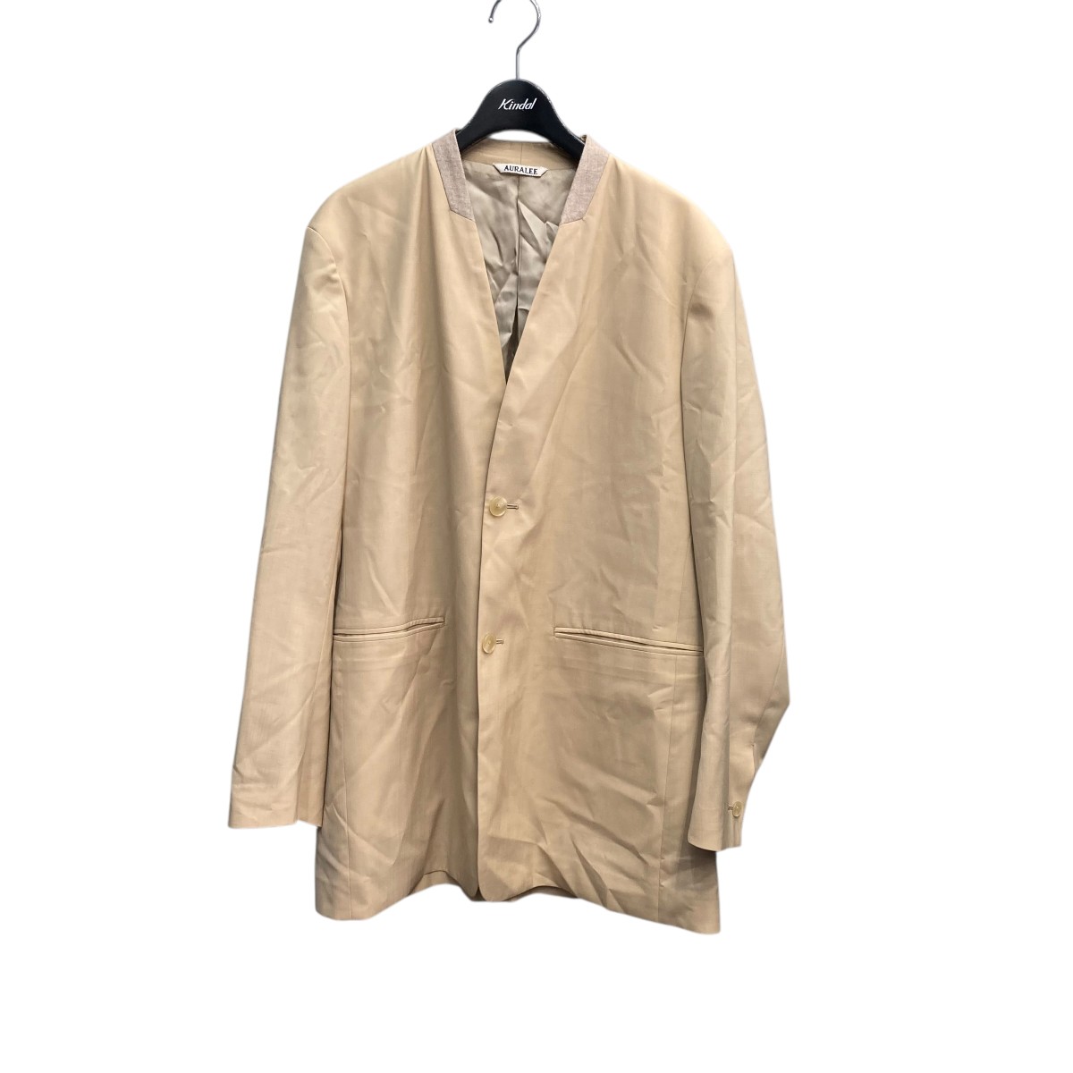 【中古】 AURALEE SUPER FINE TROPICAL WOOL NO COLLAR JACKE ノーカラージャケット A24SJ05WT カーキ サイズ：1 【価格見直し】