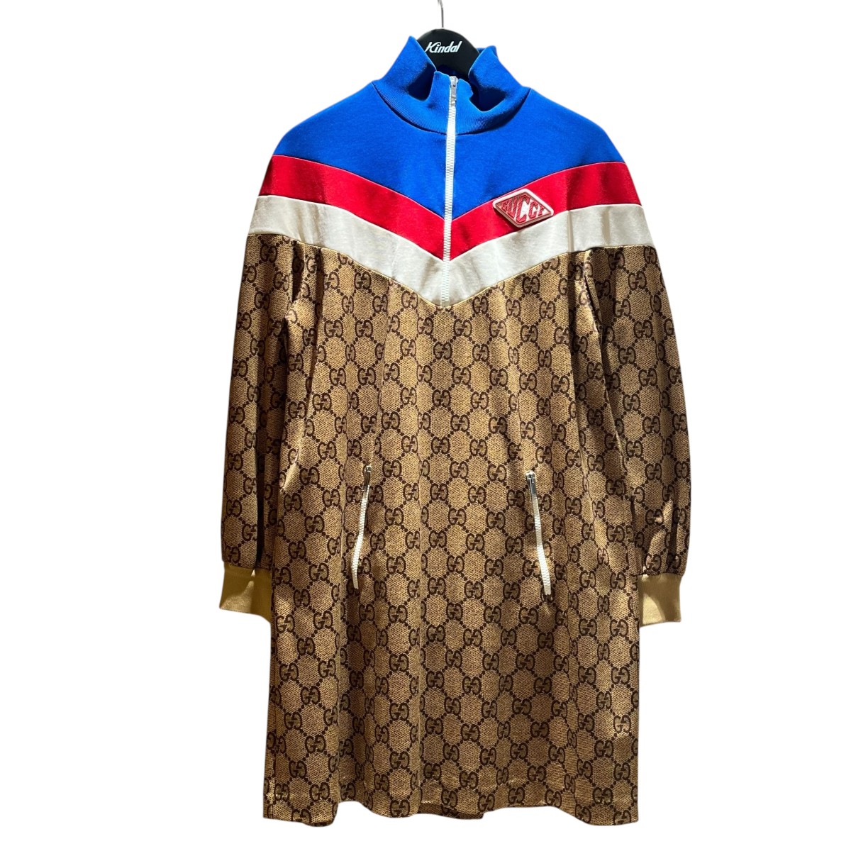 【中古】GUCCI　GGモノグラム ハーフジップワンピース 526526 ブラウン サイズ：L 【140226】（グッチ）｜ブランド古着のカインドオル