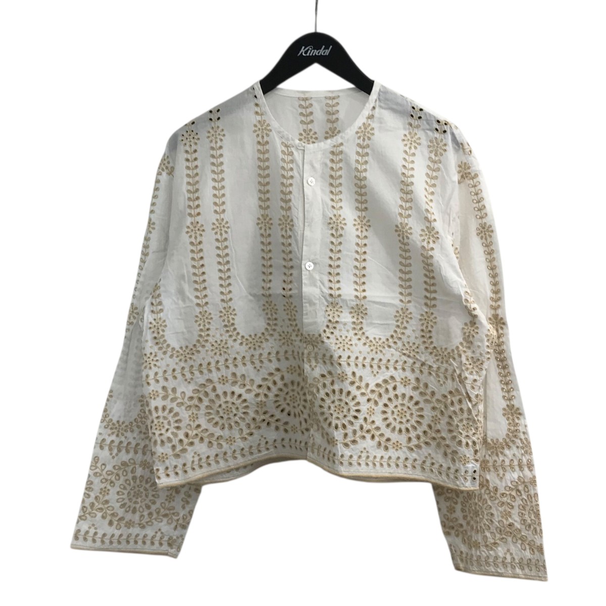 【中古】 uru　 24AW 「No collar L S shirts」 ノーカラー総柄シャツ 24FCL01 ホワイト サイズ：2 【150226】（ウル）