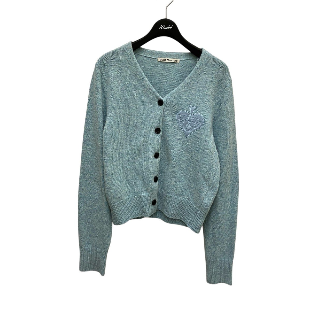【中古】 MARDI MERCREDI　 RACOON BLENDED CARDIGAN V NECK SPADE スペードカーディガン スカイブルー サイズ：ONE SIZE 【150226】（マルディメクルディ）