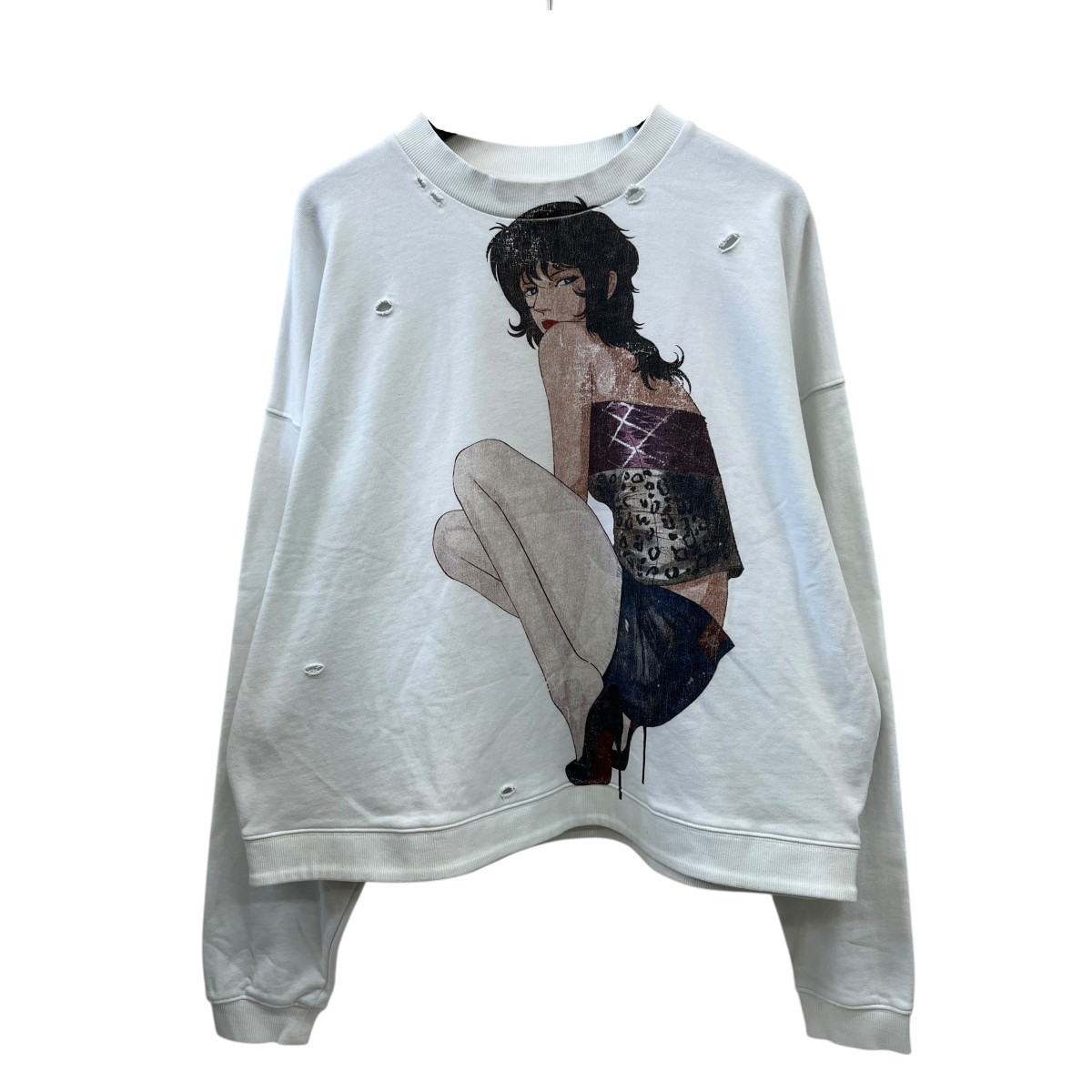 【中古】 APRIORITY　 ダメージ加工プリントスウェット ホワイト サイズ：M 【150226】（アプリオリティ）