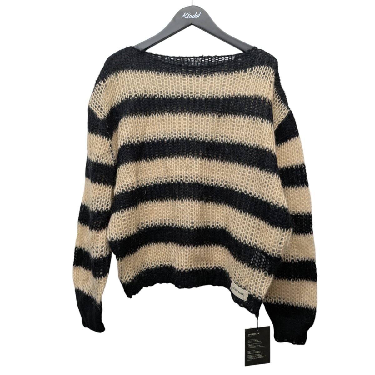 【中古】AMBERGLEAM　MESH MOHAIR KNIT メッシュモヘアニット ブラック&times;ベージュ サイズ：M 【150226】（アンバーグリーム）｜ブランド古着のカインドオル
