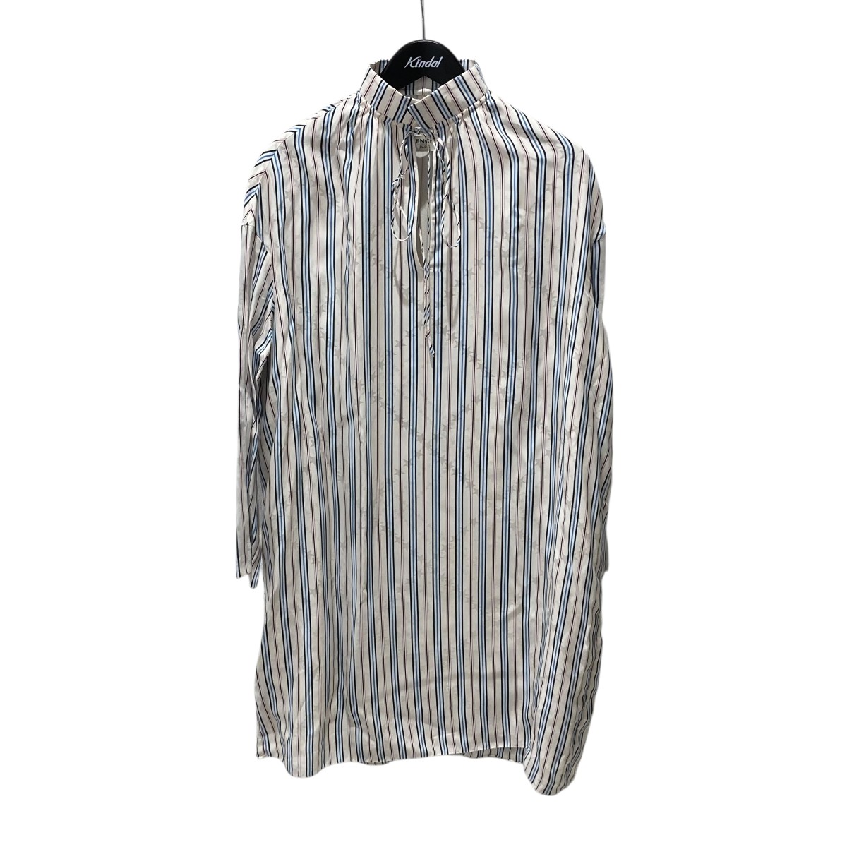 【中古】 BALENCIAGA ストライプ スタープリントストライプシルクワンピース 40754 ホワイト×ブルー×ピンク サイズ:36 【160226】(バレンシアガ)