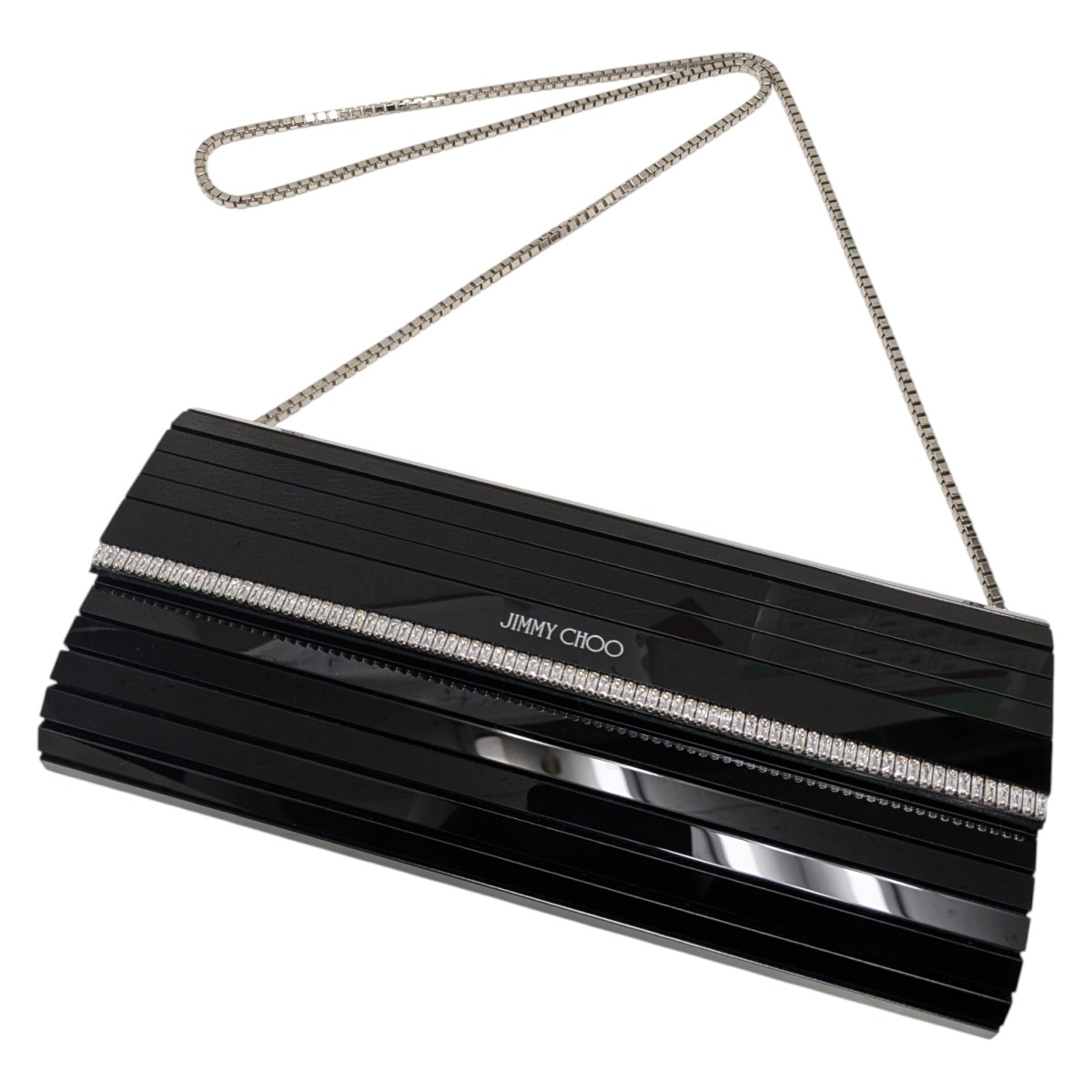 【中古】 JIMMY CHOO　 チェーンアクリルクラッチバッグ ブラック 【170226】（ジミーチュウ）