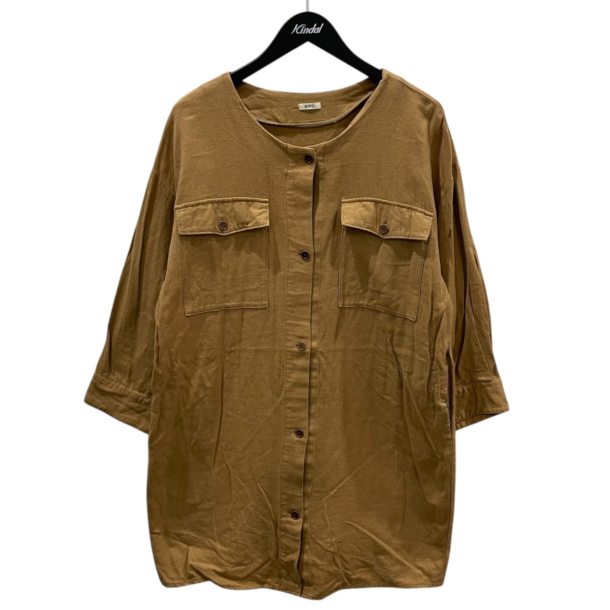 【中古】 nowos　 18SS ノーカラーシャツワンピース big shirt onepiece ビッグシャツワンピース 4310005186 キャメル サイズ：M 【170226】（ノーウォス）