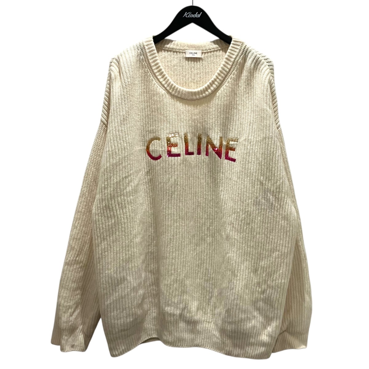 【中古】CELINE ロゴスパンコールニット 2A09X66Q ベージュ サイズ：L 【180226】（セリーヌ）