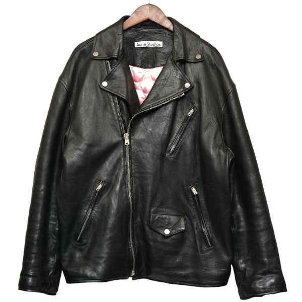 【中古】ACNE STUDIOS2024SS DISTRESSED LEATHER JACKET ダブルライダースジャケット レザージャケット FN-MN-LEAT000255 ブラック サイズ:44【価格見直し】|ブランド古着のカインドオル