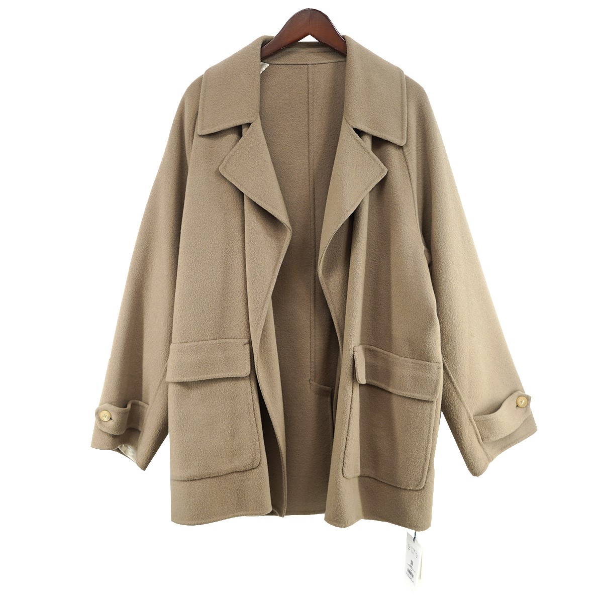【中古】 YLEVE　 24AW LAMBWOOL DOUBLE CLOTH SHORT COAT ラムウール ダブルクロス ショート コート ボタンレス ジャケット ベージュ調 サイズ：4 【180226】（イレーヴ） 23,430円