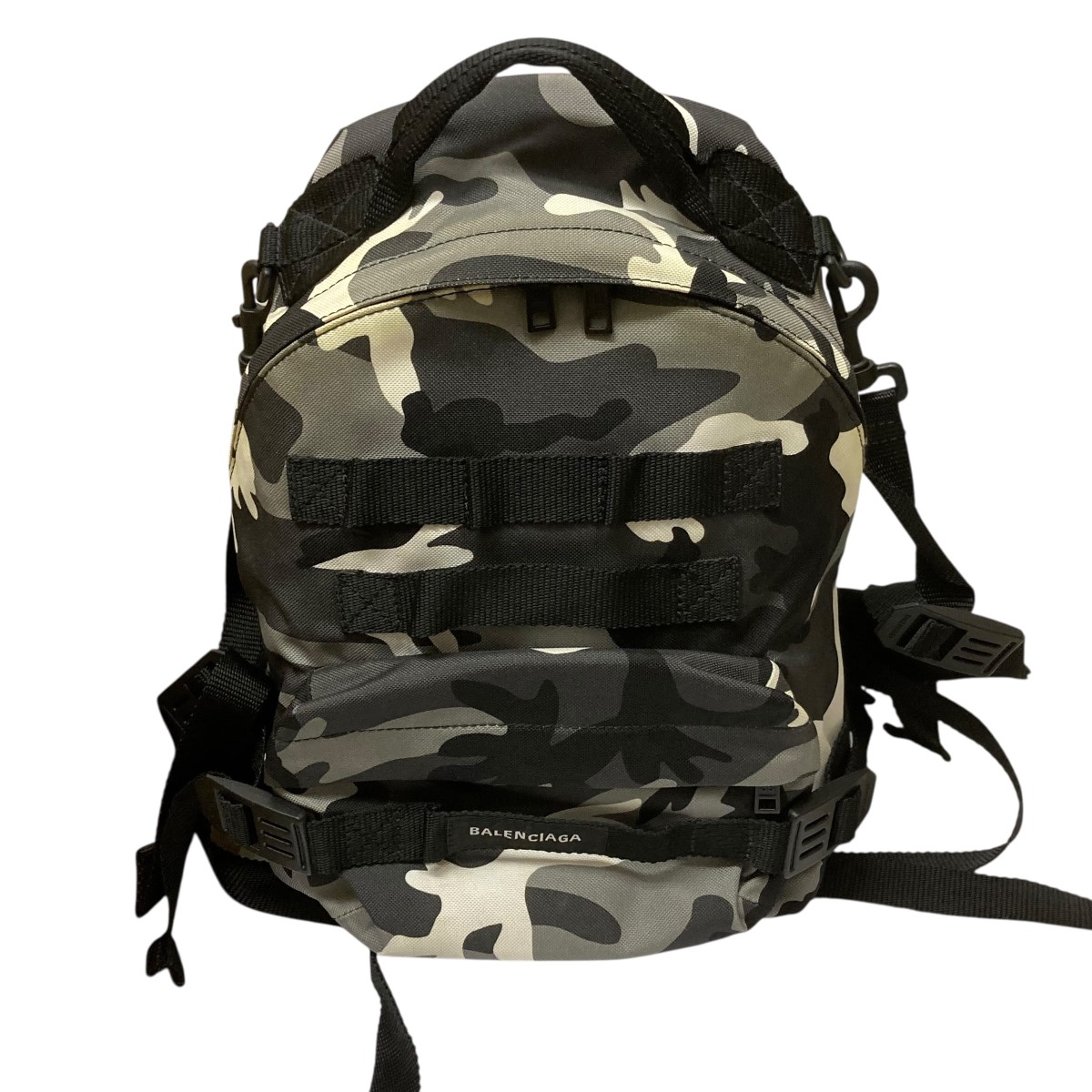 【中古】BALENCIAGA アーミースモール うしろ側容器に並べる 合鴨柄うしろ側容器に並べる 644031 オリーブ×白いこと×黒いこと 大きさ：ONE SIZE 【180226】（バレンシアガ）