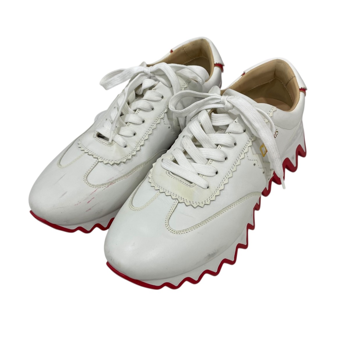 【中古】 Christian Louboutin Loubishark ローカットスニーカー ホワイト×レッド サイズ：45 【価格見直し】