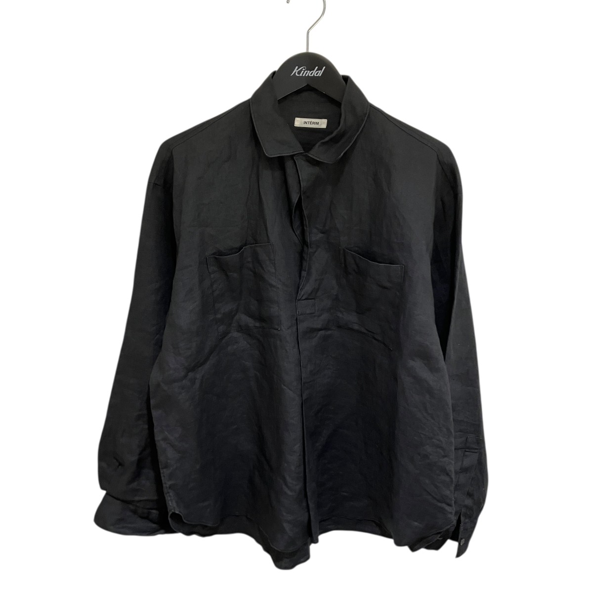 【中古】 INTERIM　 LINEN CANVAS SKIPPER SHIRT 長袖シャツ ブラック サイズ：記載なし 【190226】（インテリム）