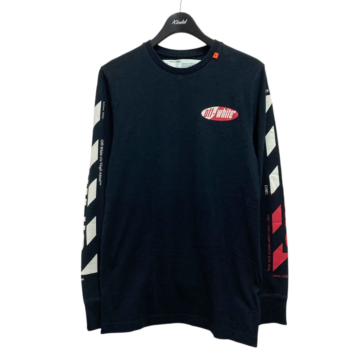 【中古】 OFFWHITE　 DIAG SPLIT LOGO L／S TEE プリントカットソー OMAB001S19185006 ブラック サイズ：S 【200226】（オフホワイト）