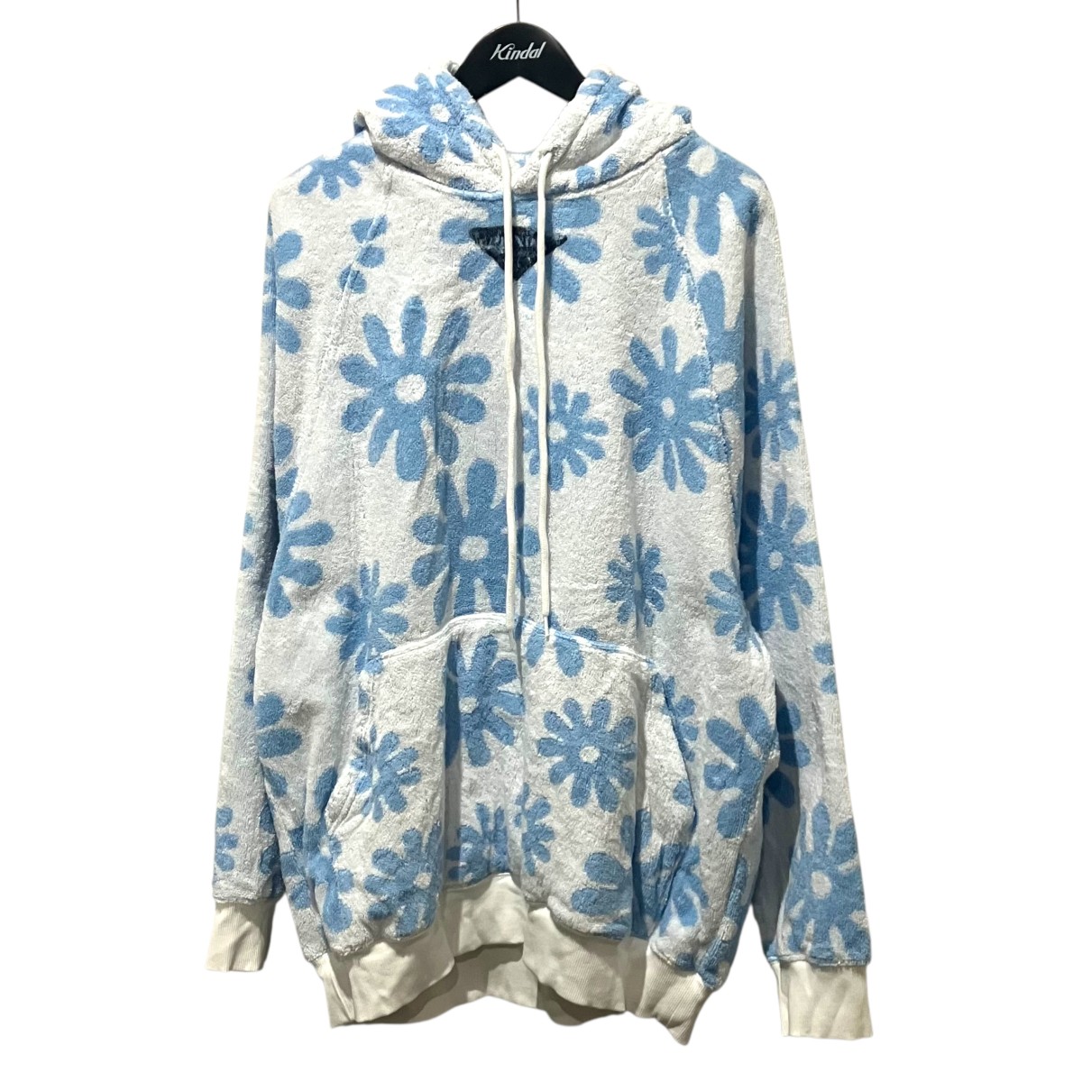 【中古】PRADAフラワープリントジャカードテリークロス プルオーバーパーカー UJL09A ホワイト×ブルー サイズ:XS【価格見直し】|ブランド古着のカインドオル