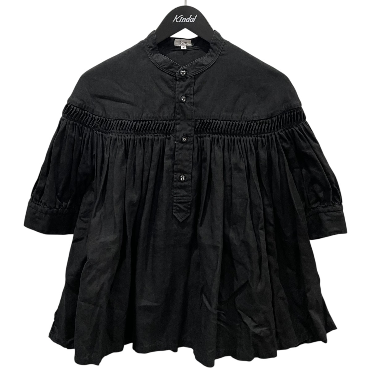 【中古】SCYE19SS プルオーバー半袖ブラウス リネン高密度半袖タックシャツ 1219-31029 ブラック サイズ：40【価格見直し】｜ブランド古着のカインドオル