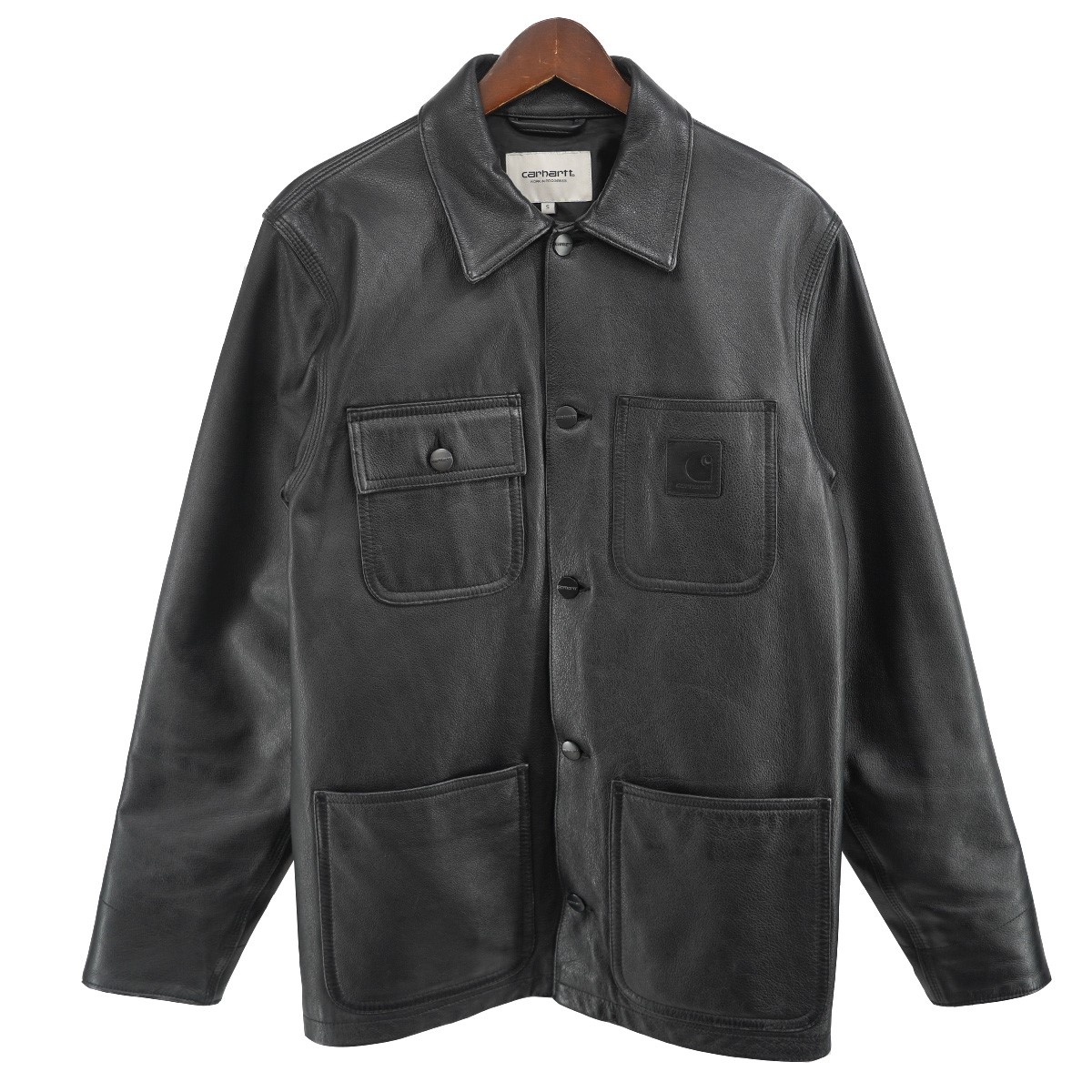 【中古】\u003cBR\u003eCARHARTT WIP\u003cBR\u003eLEATHER CHORE COAT なめし革 チョア 厚地の外套 黒いこと 大きさ：S\u003cBR\u003e【通貨価値思いなおす】