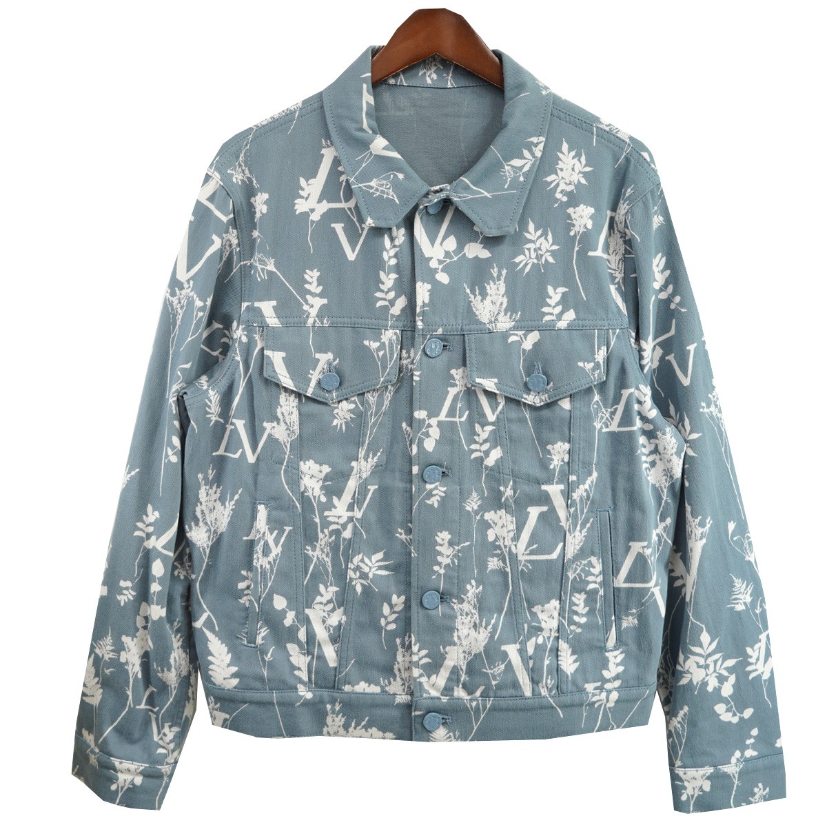 【中古】LOUIS VUITTON22AW ヴァージル期 LV DNA Leaf Denim Jacket LVロゴ スクエアカラー リーフ トラッカー デニムジャケット ブルーグレー調 サイズ:48【価格見直し】|ブランド古着のカインドオル