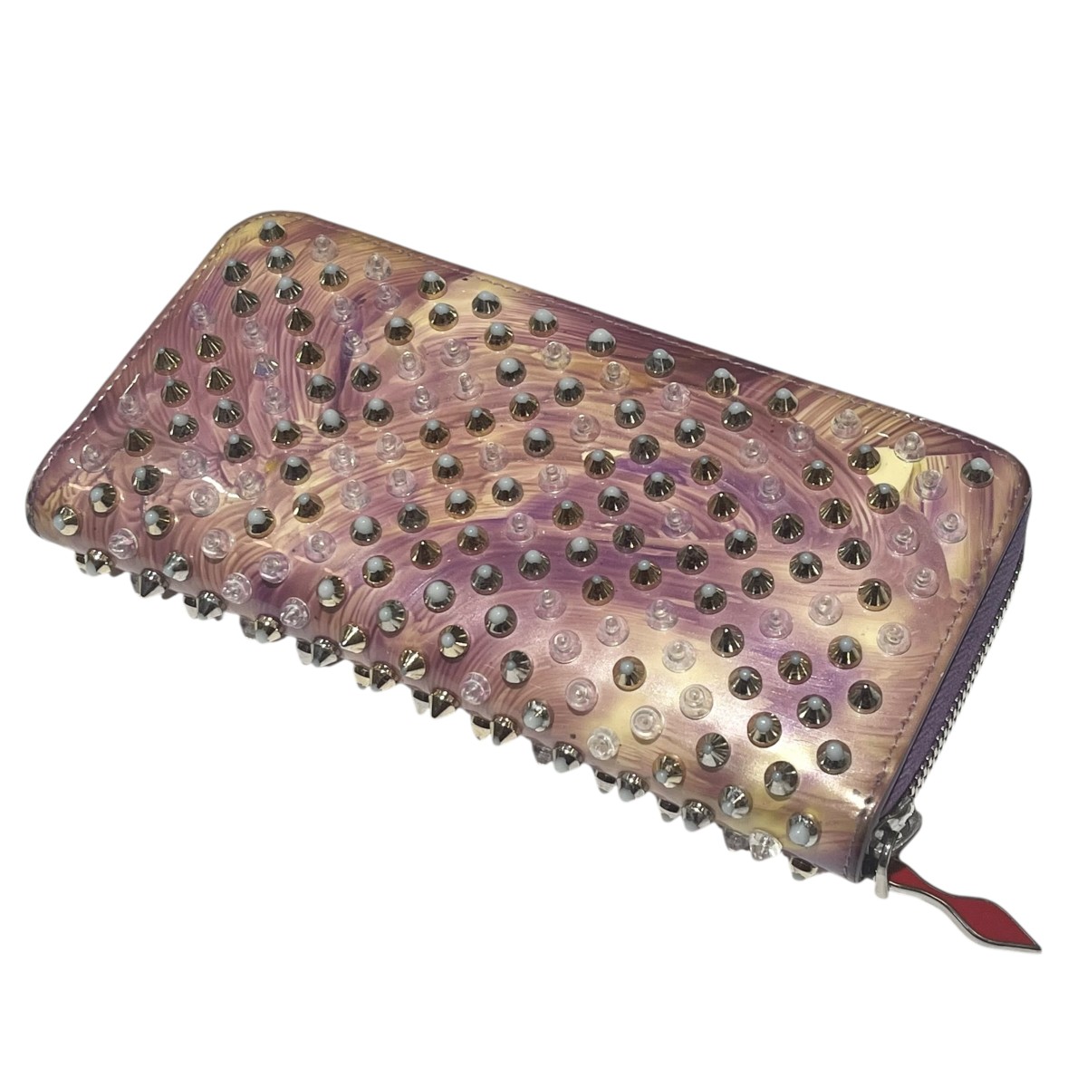 【中古】 Christian Louboutin　 PANETTONE パネトーネ ラウンドファスナー スタッズ 長財布 パープル×ゴールド 【190226】（クリスチャンルブタン）