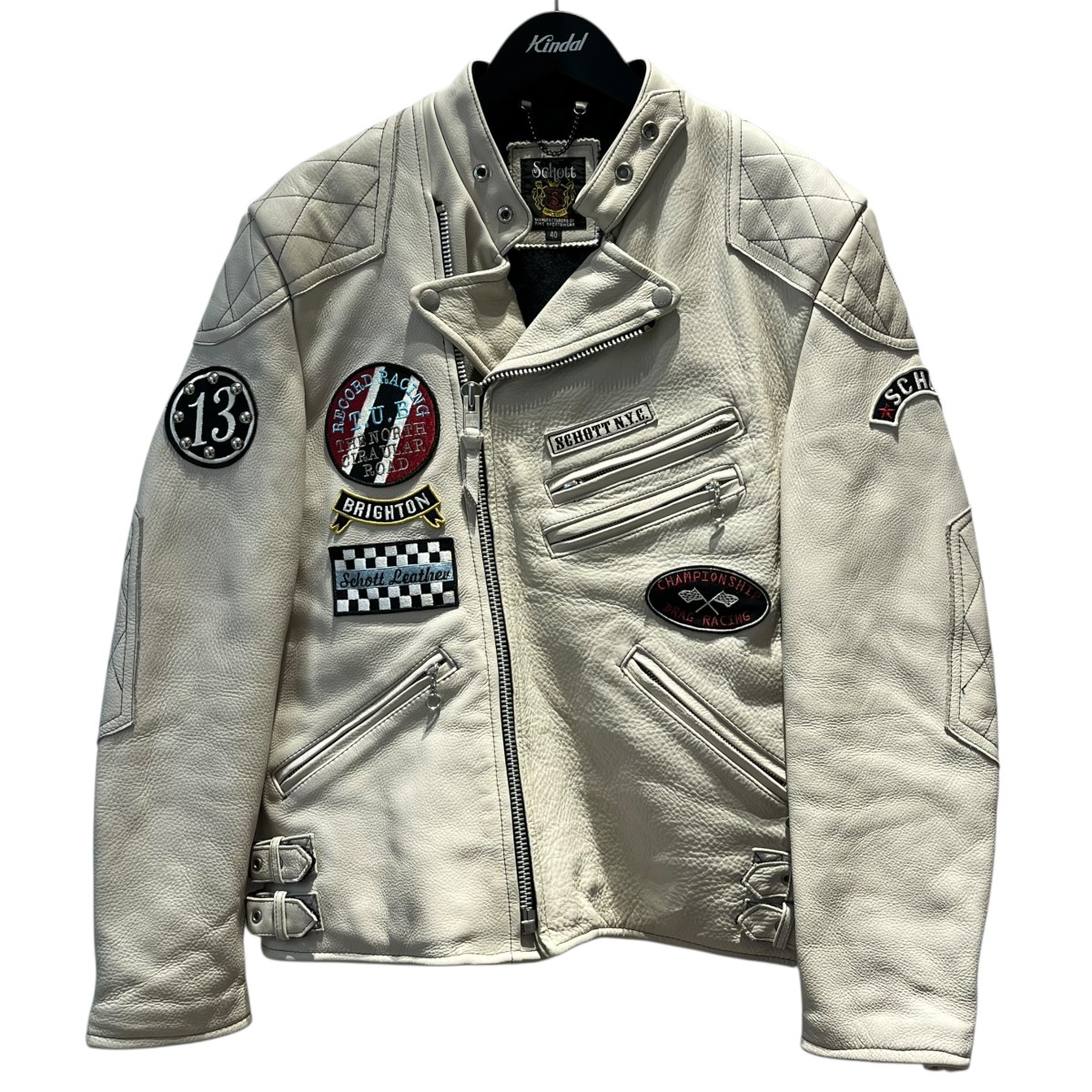 【中古】 Schott　 スカルスタッズキルテッドパッドライダース ワッペン レザーライダースジャケット 3191040 ライトグレー サイズ：40 【200226】（ショット） 28,958円